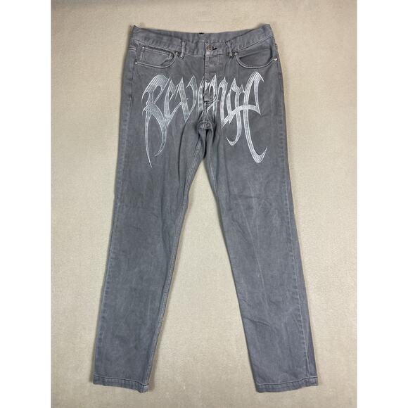Revenge Jeans Mens M Gray Embroidered Straight Leg‎ Regular Fit Low Rise Denim